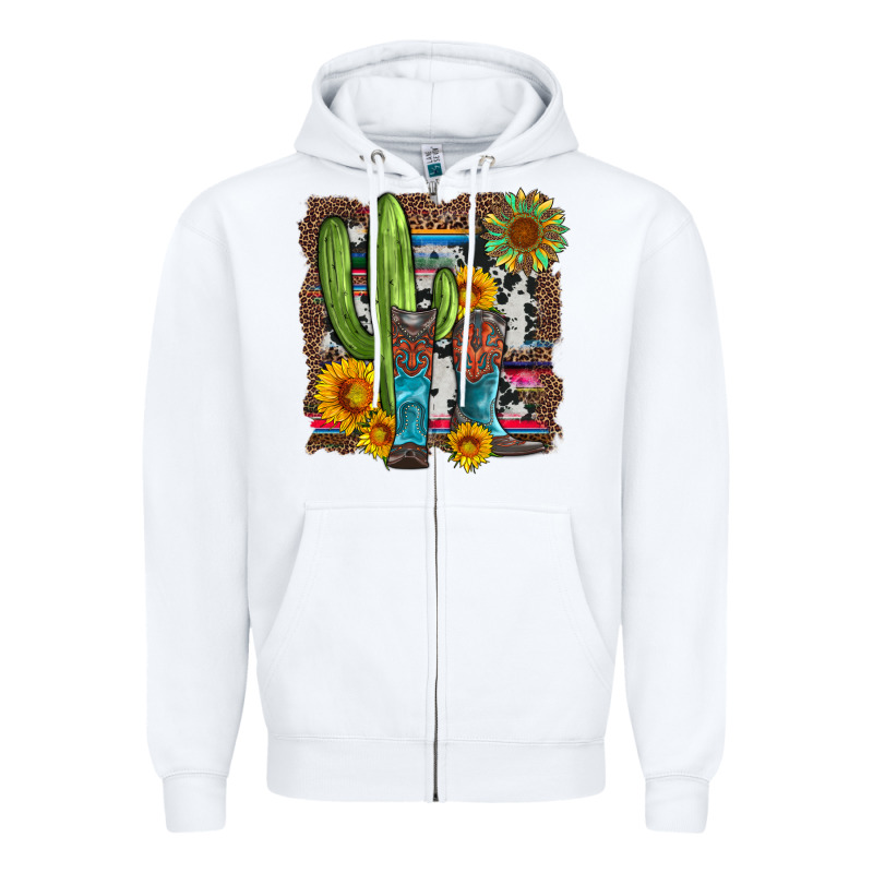 Western Cactus With Cowboy Boots And Sunflowers Zipper Hoodie by Artiststas | Teevron