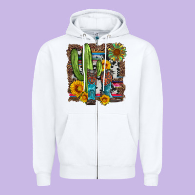 Western Cactus With Cowboy Boots And Sunflowers Zipper Hoodie Designed By Artiststas