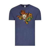 Vintage Denim bull skull texas map western Vintage Tee - BarkalooDesign