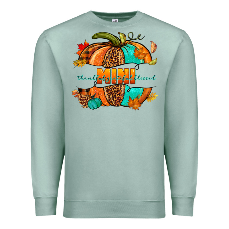 Thankful Grateful Blessed Mini Pumpkin Premium Sweatshirt by NancyCooperArtShop | Teevron