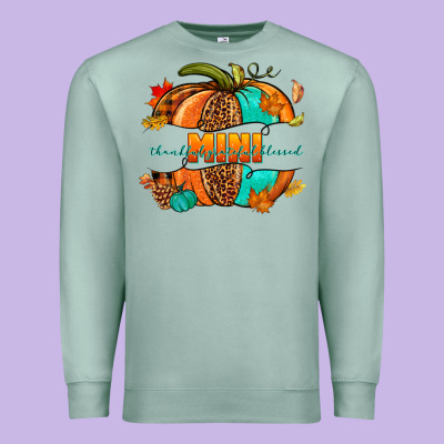 Thankful Grateful Blessed Mini Pumpkin Premium Sweatshirt Designed By Nancycooperartshop