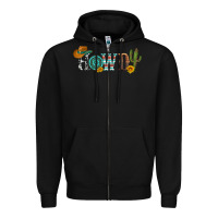 Black howdy with cowboy hat and cactus Zipper Hoodie - Artiststas