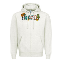 Oatmeal Heather howdy with cowboy hat and cactus Zipper Hoodie - Artiststas