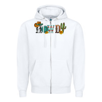 White howdy with cowboy hat and cactus Zipper Hoodie - Artiststas