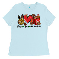 Baby Blue peace love  hot chocolate Ladies Tee - AdoDesignShop