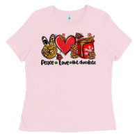 Bubblegum Pink peace love  hot chocolate Ladies Tee - AdoDesignShop