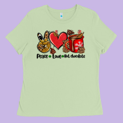 Peace Love  Hot Chocolate Ladies Tee Designed By Adodesignshop