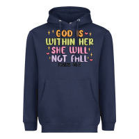 Navy god is within her she will not fall Heavyweight Hoodie - MaliasSmallBusiness