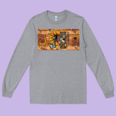 Leopard Cross Butterfly Sunflower Long Sleeve Tee Designed By Jahusdesignshop