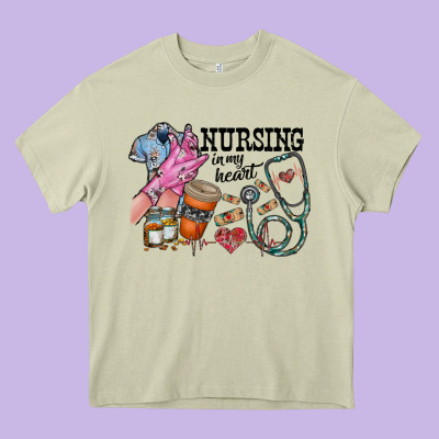 Nursing In My Heart Heavy Core Tee Designed By Racoondesign