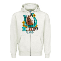 Oatmeal Heather horseshoe rodeo time Zipper Hoodie - Artiststas