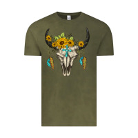 Vintage Olive bull skull western Vintage Tee - BarkalooDesign