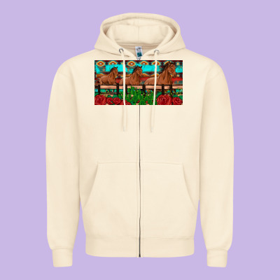 Horses Roses Ann Cactuses License Plate Zipper Hoodie Designed By Artiststas