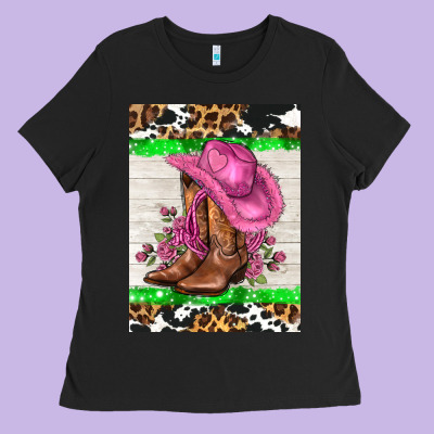 Cowgitl Hat And Roses Ladies Tee Designed By Adodesignshop