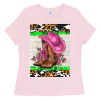 Bubblegum Pink cowgitl hat and roses Ladies Tee - AdoDesignShop