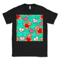 Black valentines day teddy bears and cookies seamless pattern Classic Tee - BundleAndBundleShop