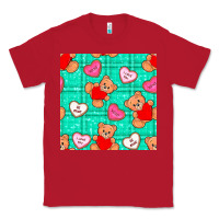 Red valentines day teddy bears and cookies seamless pattern Classic Tee - BundleAndBundleShop