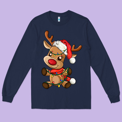 Baby Christmas Reindeer Long Sleeve Tee Designed By Adodesignshop