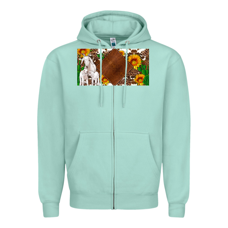 Baby Goats And Sunflower And Cactus With Cowhide License Plate Zipper Hoodie by Artiststas | Teevron