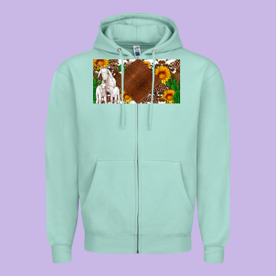 Baby Goats And Sunflower And Cactus With Cowhide License Plate Zipper Hoodie Designed By Artiststas