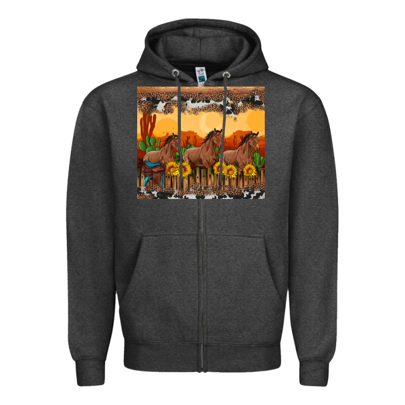 Western Horses And  Sunset With Sunflowers Zipper Hoodie by Artiststas | Teevron