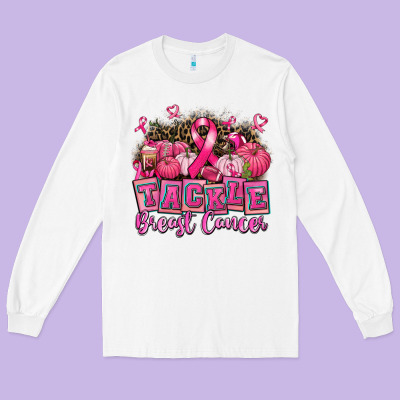 Tackle Breast Cancer With Pumpkin Long Sleeve Tee Designed By Adodesignshop