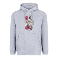 Heather Grey pink gemstone peace skeleton hand Heavyweight Hoodie - MaliasSmallBusiness