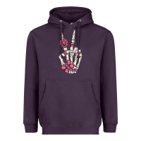 Pink Gemstone Peace Skeleton Hand Heavyweight Hoodie | Teevron