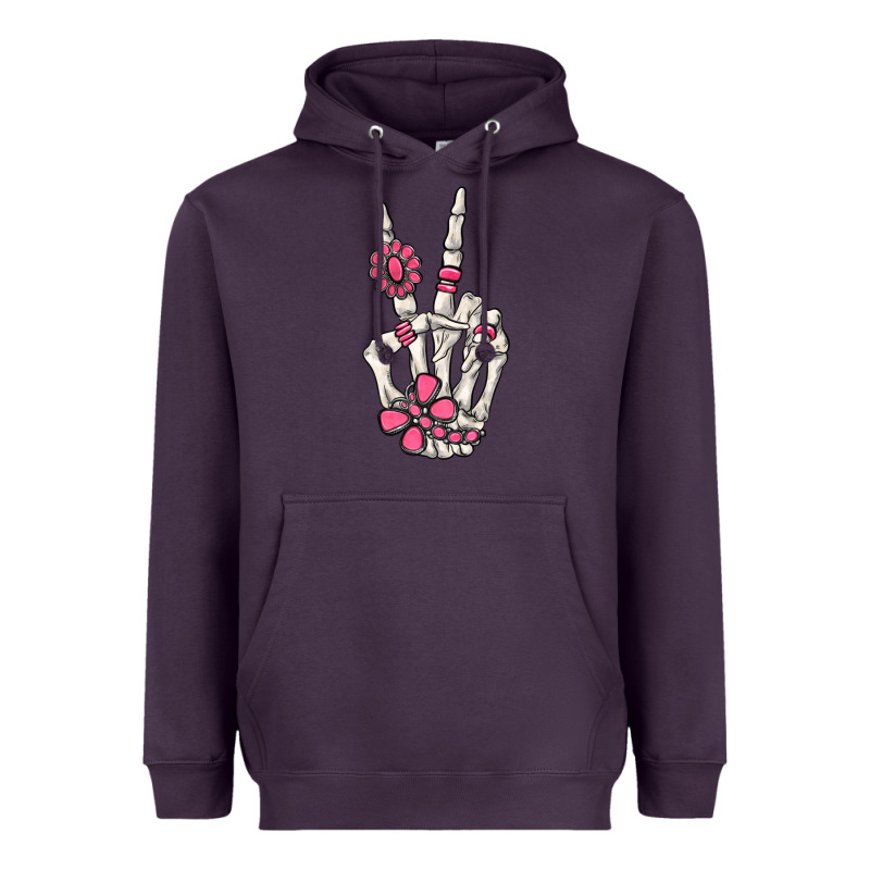 Pink Gemstone Peace Skeleton Hand Heavyweight Hoodie by MaliasSmallBusiness | Teevron