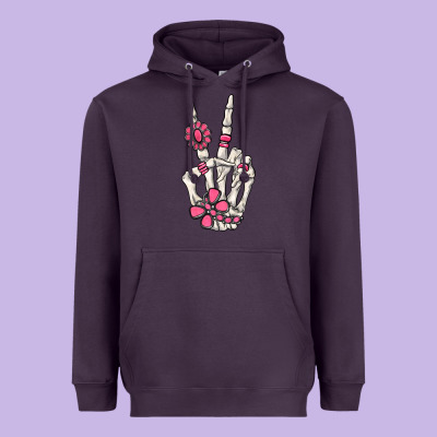Pink Gemstone Peace Skeleton Hand Heavyweight Hoodie Designed By Maliassmallbusiness