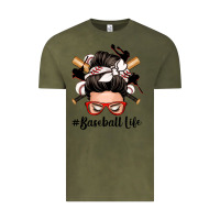 Vintage Olive baseball life messy bun Vintage Tee - Zillion Design Studio