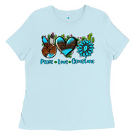 Baby Blue peace love  gemstone Ladies Tee - AdoDesignShop