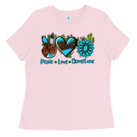 Bubblegum Pink peace love  gemstone Ladies Tee - AdoDesignShop
