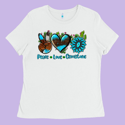 Peace Love  Gemstone Ladies Tee Designed By Adodesignshop