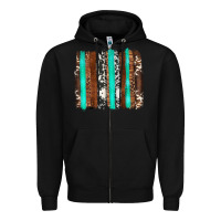 Black western cowhide wood and turquoise glitter brushstrokes Zipper Hoodie - Artiststas