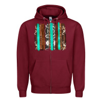 Burgundy western cowhide wood and turquoise glitter brushstrokes Zipper Hoodie - Artiststas