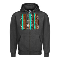 Charcoal Heather western cowhide wood and turquoise glitter brushstrokes Zipper Hoodie - Artiststas