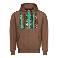 Chestnut western cowhide wood and turquoise glitter brushstrokes Zipper Hoodie - Artiststas