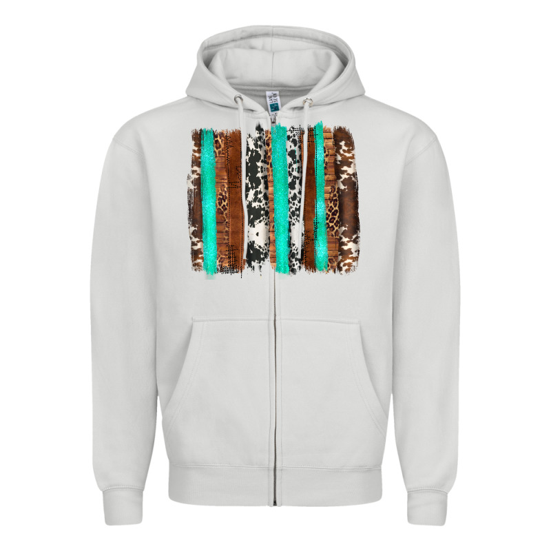 Western Cowhide Wood And Turquoise Glitter Brushstrokes Zipper Hoodie by Artiststas | Teevron