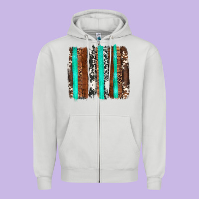 Western Cowhide Wood And Turquoise Glitter Brushstrokes Zipper Hoodie Designed By Artiststas