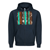 Navy western cowhide wood and turquoise glitter brushstrokes Zipper Hoodie - Artiststas