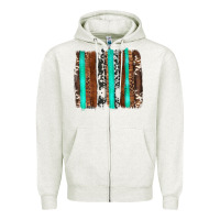 Oatmeal Heather western cowhide wood and turquoise glitter brushstrokes Zipper Hoodie - Artiststas