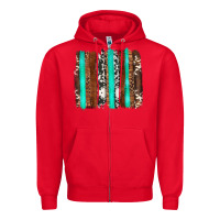 Red western cowhide wood and turquoise glitter brushstrokes Zipper Hoodie - Artiststas