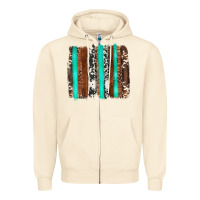 Sandshell western cowhide wood and turquoise glitter brushstrokes Zipper Hoodie - Artiststas