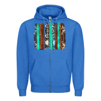 True Royal western cowhide wood and turquoise glitter brushstrokes Zipper Hoodie - Artiststas
