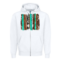 White western cowhide wood and turquoise glitter brushstrokes Zipper Hoodie - Artiststas