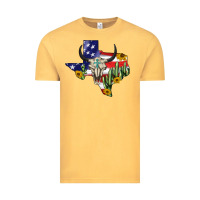 Vintage Mustard bull skull texas map american playng Vintage Tee - BarkalooDesign
