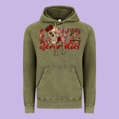 Love Never Dies Skull Vintage Hoodie Designed By Ranaportraitstore