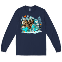 Navy winter hearts with snowmans Long Sleeve Tee - AdoDesignShop
