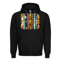 Black western cowhide leopard turquoise brushstrokes Zipper Hoodie - Artiststas